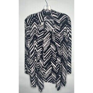 Black Label By Evan Picone Long Sleeve Geometric Blouse Black/White Size Medium